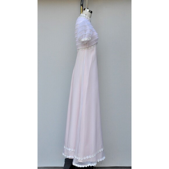 Vintage 60s Maxi Pink White Floral Dress - Gunne Sax Style Bohemian Wedding XS - Picture 8 of 10